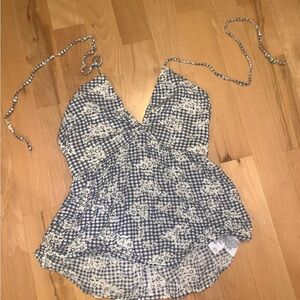 American Eagle Outfitters Navy and White Gingham Tank Top